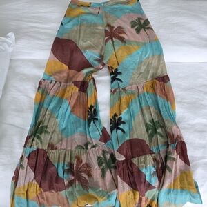 Tropical Print Wide-Leg Pants